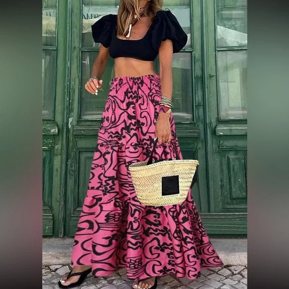 Boho high waisted maxi skirt - Picture 1 of 6